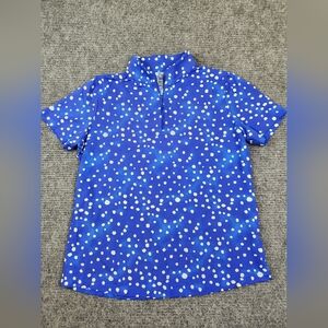 IBKUL Evelyn Blue / White Dots Mock Neck 1/4 Zipper XL Short Sleeve Top 50 SPF